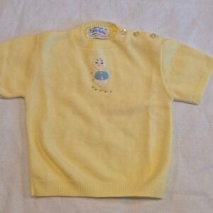 Vintage 60s Baby Boutique Yellow Short Sleeve‎ Sweater Duck Embroidery Size XL